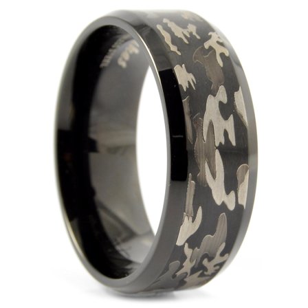 Sentio | Anillo de camuflaje de acero inoxidable negro para hombres - Anillos de acero