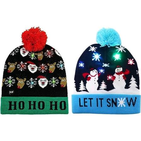 2 kpl LED jouluneulehattu, valaistu joulupipo, neulottu pipo, unisex-talvihattu, jossa 6 valoa