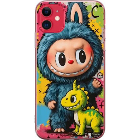 Yhteensopiva Puhelinkuori Apple Apple iPhone 11 Söpö hahmo sinisessä hirviöasussa Labubu, jossa pieni keltainen dinosaurus värikkäässä kawaii