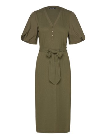 Lauren Ralph Lauren | Belted Rib-Knit Puff-Sleeve Dress | S