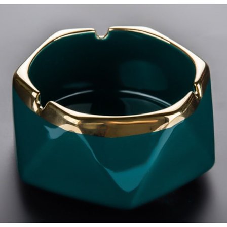 1 st grön keramisk askkopp med lock och guldkant, vindtät askkopp