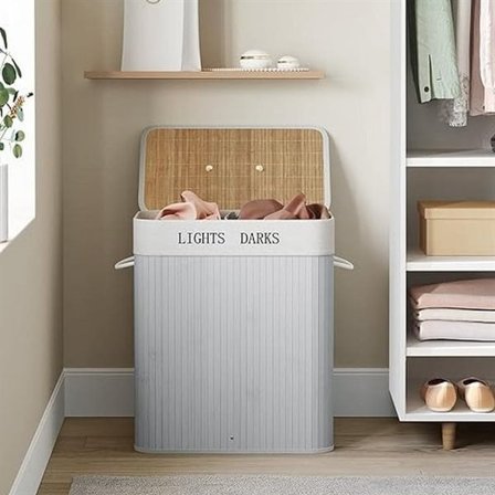 Tvättkorg med 2 sektioner 100L - Grå