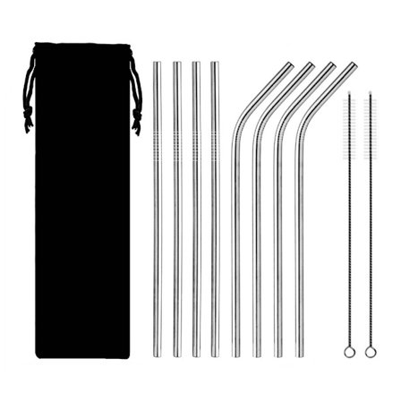 8stk rustfrit stål metalsugerør 8,5 „genanvendelige drikkehalm+2 stk børster - sølv