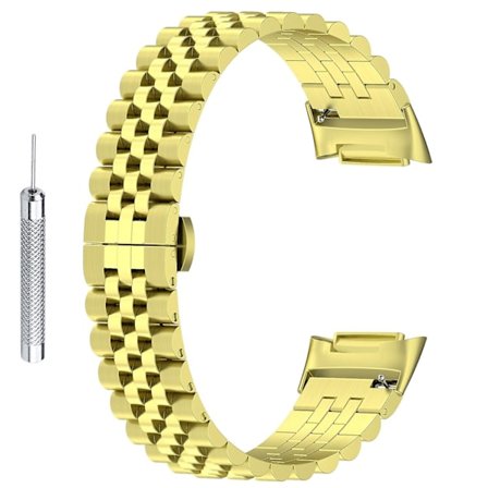 För Fitbit Charge 6/5 Rostfritt Stål Metall Klockarmband 5 Pärlor Fjärilslås Spänne Armband [db]