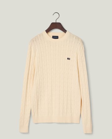 Lexington Tonårs bomull kabelstickad tröja, offwhite melange