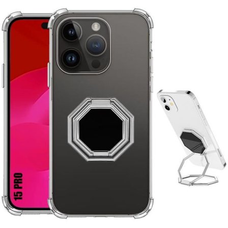 Skyddshölje - BOOLING - för iPhone 15 Pro - Transparent Silikon - Justerbart Stöd - Stötabsorberande