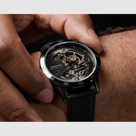 Dante II | Montre squelette en acier inoxydable noir avec bracelet en cuir pour hommes - Montres bracelet - pour Hommes - Seizmont