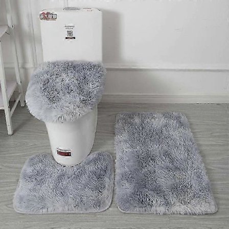 3-delat Badrum Halkfri Sockelmatta + Lock Toalettöverdrag + Badrumsmatta