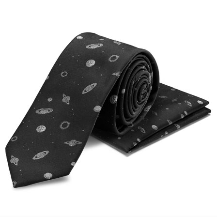 Double-Sided Pocket Square and Necktie Set with Planets for Men - Pocket Square Sets