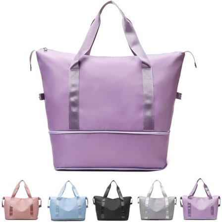 Rejsetaske, Håndtaske Sport Gymtaske med Tør Våd Separering, Vandtæt Stor Træningstaske, Overnatningstaske til Rejser, Sport (Lilla)