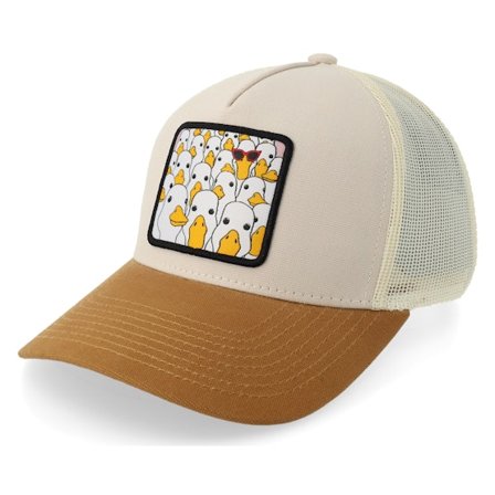 BOOM - Silliest Goose Patch Canvas Beige/Stone/Caramel A-Frame Trucker Trucker Black Cap - @ Hatstore