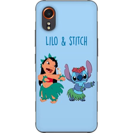 Kompatibel Mobilcover til Samsung Galaxy Xcover7 Farverig illustration af Lilo og Stitch, der danser hula i græsskjorter