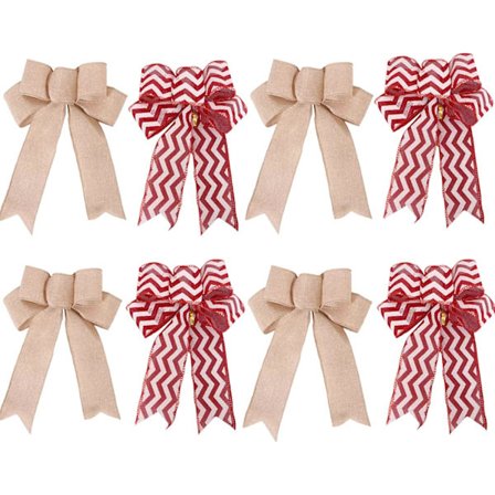 Pakke med 8 Sløjfer Julepynt, Store Julebånd Røde Juletræspynt Sløjfer til Juletræ Julekrans Gavebånd