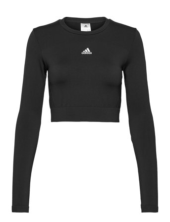 Adidas Aeroknit Seamless Fitted Cropped Long-Sleeve Top Black Adidas Performance