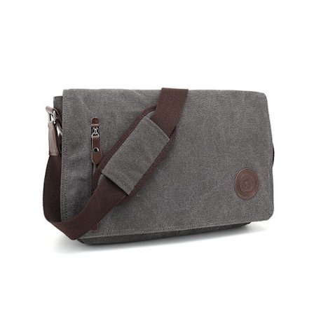 Retro skulder taske til mænd i ren bomuldslærred, 15,6-tommer laptop taske, mørkegrå