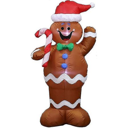 Oppustelig Peberkagemand, Peberkagemand, Oppustelig Juledekoration, Egnet til Indendørs og Udendørs Brug, Udstyret med LED-lampe...-FA-