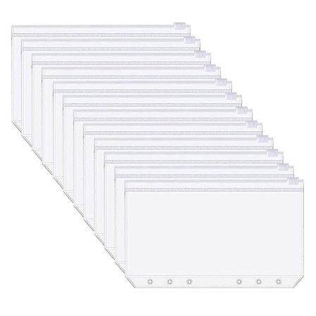 12 st A6-pärmfickor Transparent PVC 6-håls Pärmfickor Zip Folder Plast Pengar Budget Kuvert