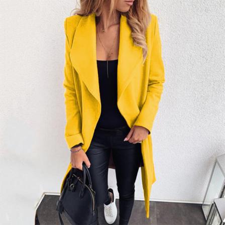 Damer Enfärgade Överrockar Lapel Collar Ylle Långärmade Ytterkläder