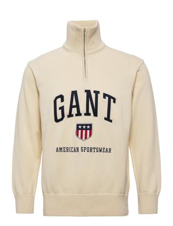 D2. Retro Shield Halfzip Knitwear Half Zip Pullover Creme GANT