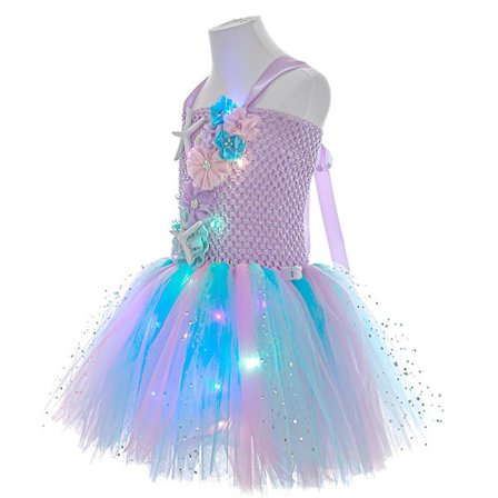 3-10 år sjöjungfrukostym Barn Flickor Led Light Up Klänning med pannband Festklänning Presenter