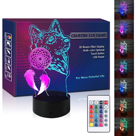Wolf Dream Catcher Nattlampa LED 3D Illusion Dreamcatcher