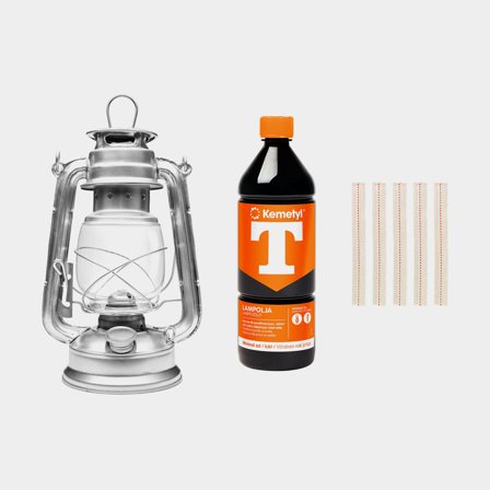 Stormlamp / stormlantaarn NOCK Mysingen X, 250 mm, zilver + 5-pack lonten + 1 liter lampolie