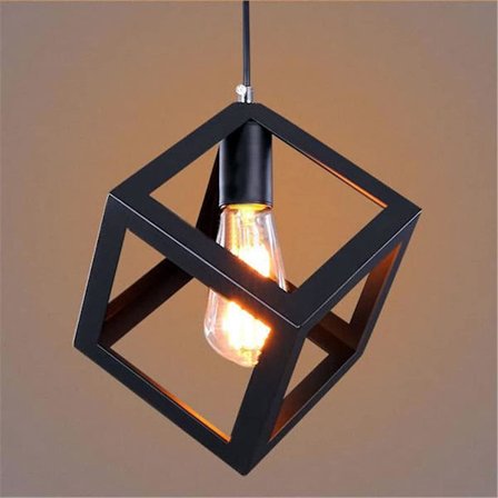 E27 Retro Metall Taklampa Hängande Lampor Industriell Ljuskrona Vintage Stil Svart Kreativ Metall Hängande Lampor Kub Belysning Taklampa