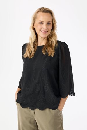 SIGNATURE - 3/4 Ærmet Bluse - Sort - Blonde