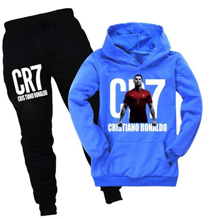 CR7 Ronaldo Pojkar Träningsdräkt Fotboll Huvtröja Sweatshirt Huvtröja Toppar+byxor Outfits Mörkblå Mörkblå Mörkblå{KDO}