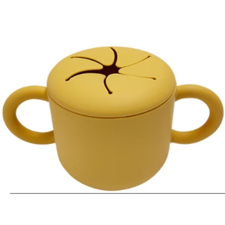 Gul med handtag Dubbel öra kronblad öppning Silikon mellanmål kopp Baby Baby mellanmål låda Kreativ dryck kopp