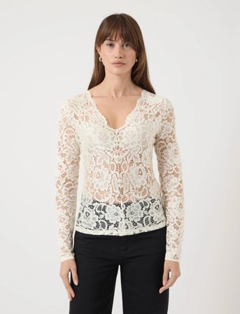 YAS Yaslacey Ls V-Neck Lace Top S. Noos - White - M