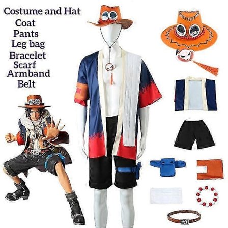 One Piece Portgas D. Ace Cosplay Kostumer Anime Kimono Uniform Tilbehør Komplet Sæt Halloween Kostumer Til Mænd Kvinder-Good-lingling}