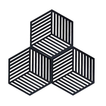 Dww-3 Pakkaus Keittiön Kolmijalka Silikonialustat (musta, kuusikulmio: 160 x 138 x 8 mm).[WSY]