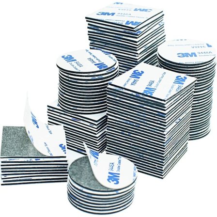 100 stk Dobbeltsidede Klæbepuder - Sorte Kvadrater og Runde Klæbepuder