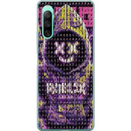 Kompatibelt Mobilskal till Sony Sony Xperia 10 IV Roblox huvtröja designad med hundratals små Roblox-figurer, kreativ mosaikdesign i lila och gult f