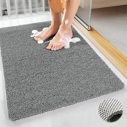 Skridsikker brusemåtte, Loofah brusemåtte til indendørs brusebad, skridsikre bademåtter til våde bruseområder, blød PVC badekar måtte fodmassage (grå)