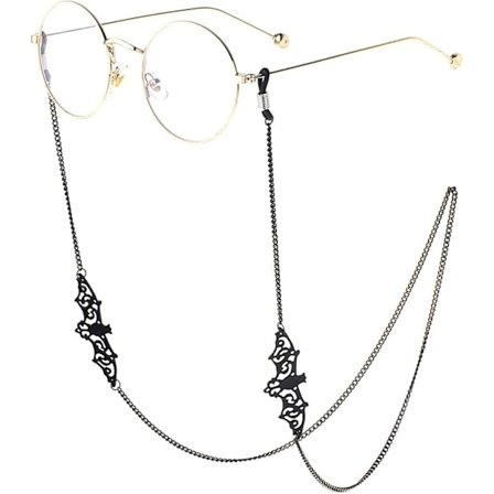 Brillekjede, Flaggermus Brillesnor Uthult Håndlaget Brilleholder Snorkabel (Briller Ikke Inkludert), Svart, 80cm