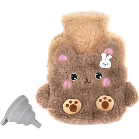 Fashionable Design Rubber Hot Water Bottle, Cute Faux Fur Cover with Pockets, Portable Design Soft Plush Protective for Back, Neck, and Shoulder Pain