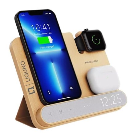 Liquno Nissi Green Line Bamboo 15W Induction Charger & Clock