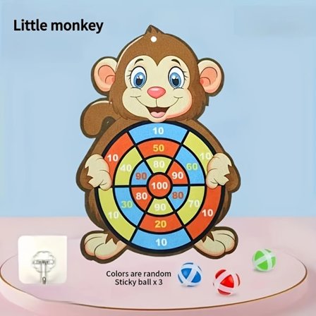 1 stk. Dartskivesett med ape-motiv for barn - Klebrig ballkasteleke i polyester med krok - Innendørs- og utendørslek - Julegave til barn - N...