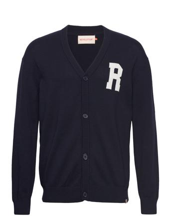 Loose Knit Cardigan Strikket Trøje Cardigan Navy Revolution