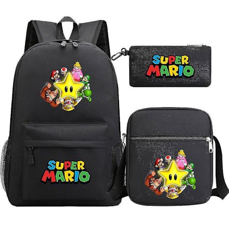Super Mario Ryggsekk - Tenåringsjenter Gutter - Kawaii Student Vanntett Canvas Skolevesker - 3 stk Laptop Mochilas Ryggsekker