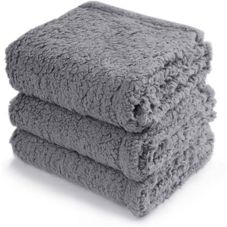 3-delt rolig tæppe, fluffy uldtæppe af høj kvalitet til kæledyr, blødt sherpa-tæppe til hundehvalp, kat, grå, lille (60*80 cm)