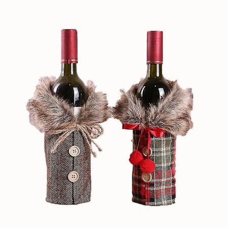 2 Pieces Christmas Wine Bottle Covers Sweater Linen Plaid Wine