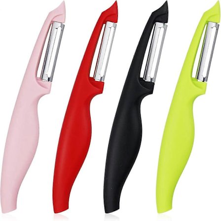 4 stk. Skræller Kartoffelskrællere Drejelig Frugt- og Grøntsagsskræller til Køkken Godt Greb Rustfrit Stål Æbleskræller med Skridsikkert Håndtag