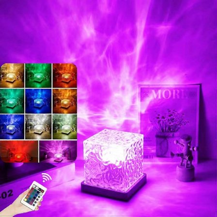 Ocean Wave Cube Lampe, 16 Farver Roterende Flamme Vandlampe, Genopladelig Touch (FMY)
