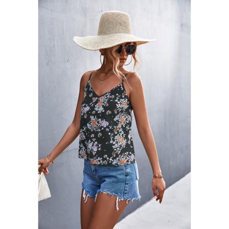 2xl Tops Straps Tank Neck Print Blommig Camisole Sleeveless Spag
