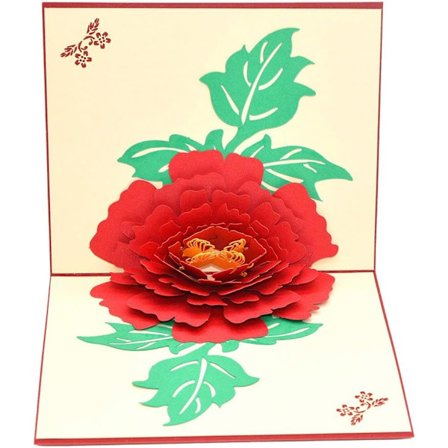 3D-utskuren pion-gratulationskort i papper, 3D-popup-gratulationskort (rött)