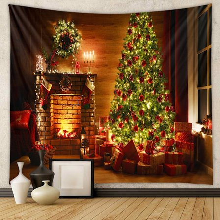 Väggbonad Bakgrund Färgglada Juldekorationer, Jultomte, Renar[CP]