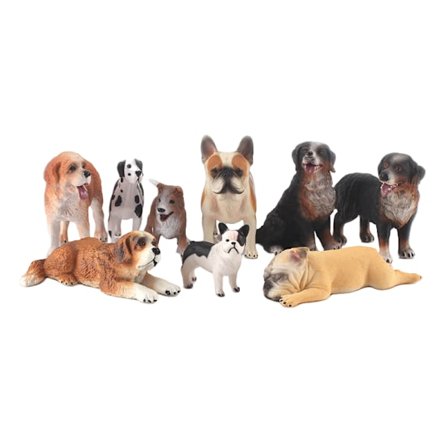 9 stk. Realistiske Hundefigursett, PVC Miniatyrhunder Inkludert Sankt Bernhardshund, Bulldog, Collie og Mer, Dyreleker for Barn, Perfekt for Samling,
